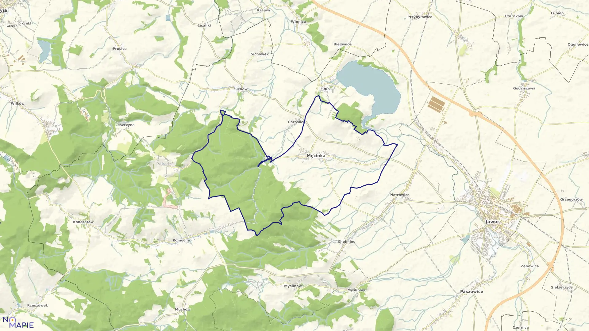 Mapa obrębu MĘCINKA w gminie Męcinka