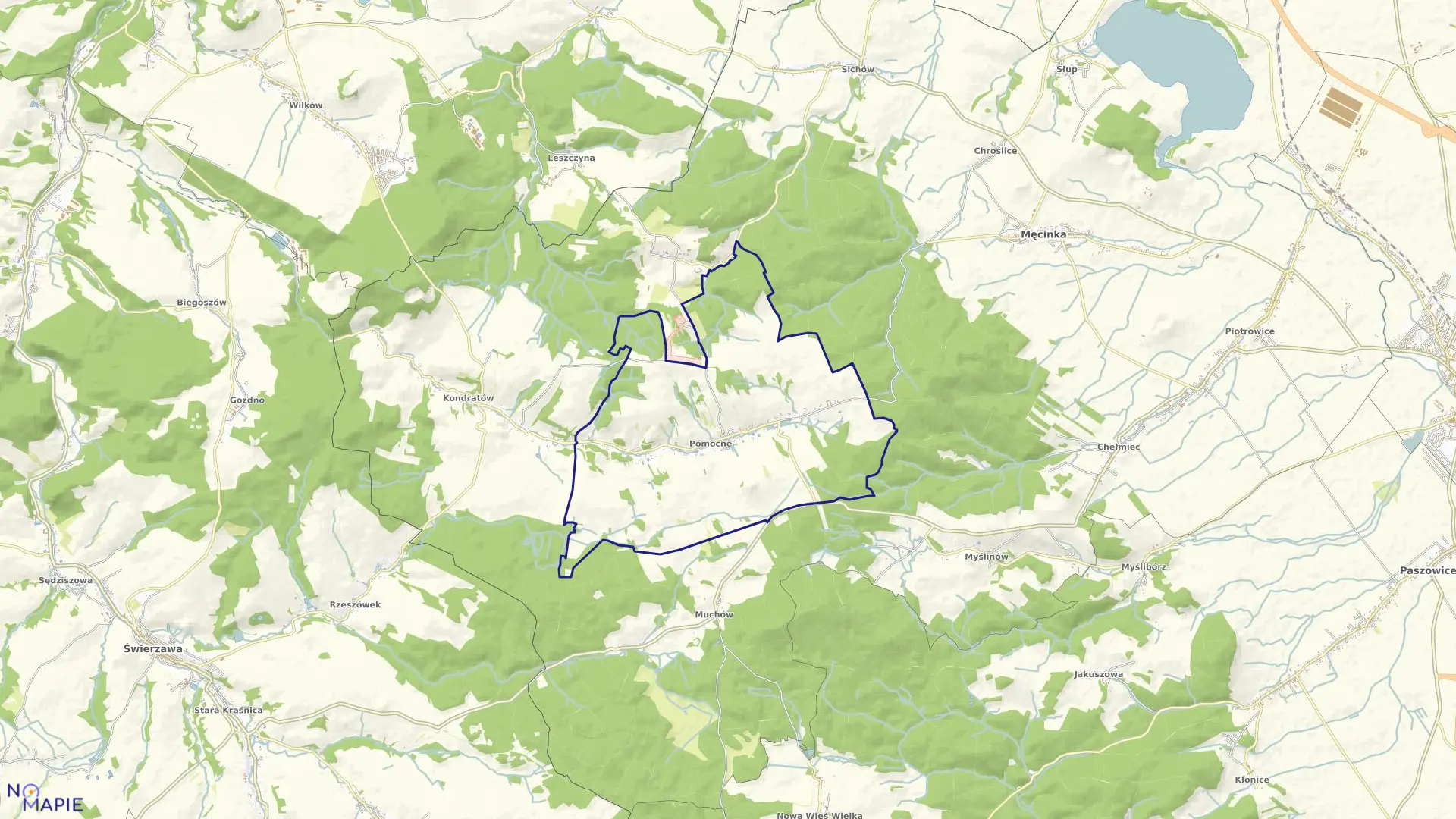 Mapa obrębu POMOCNE w gminie Męcinka