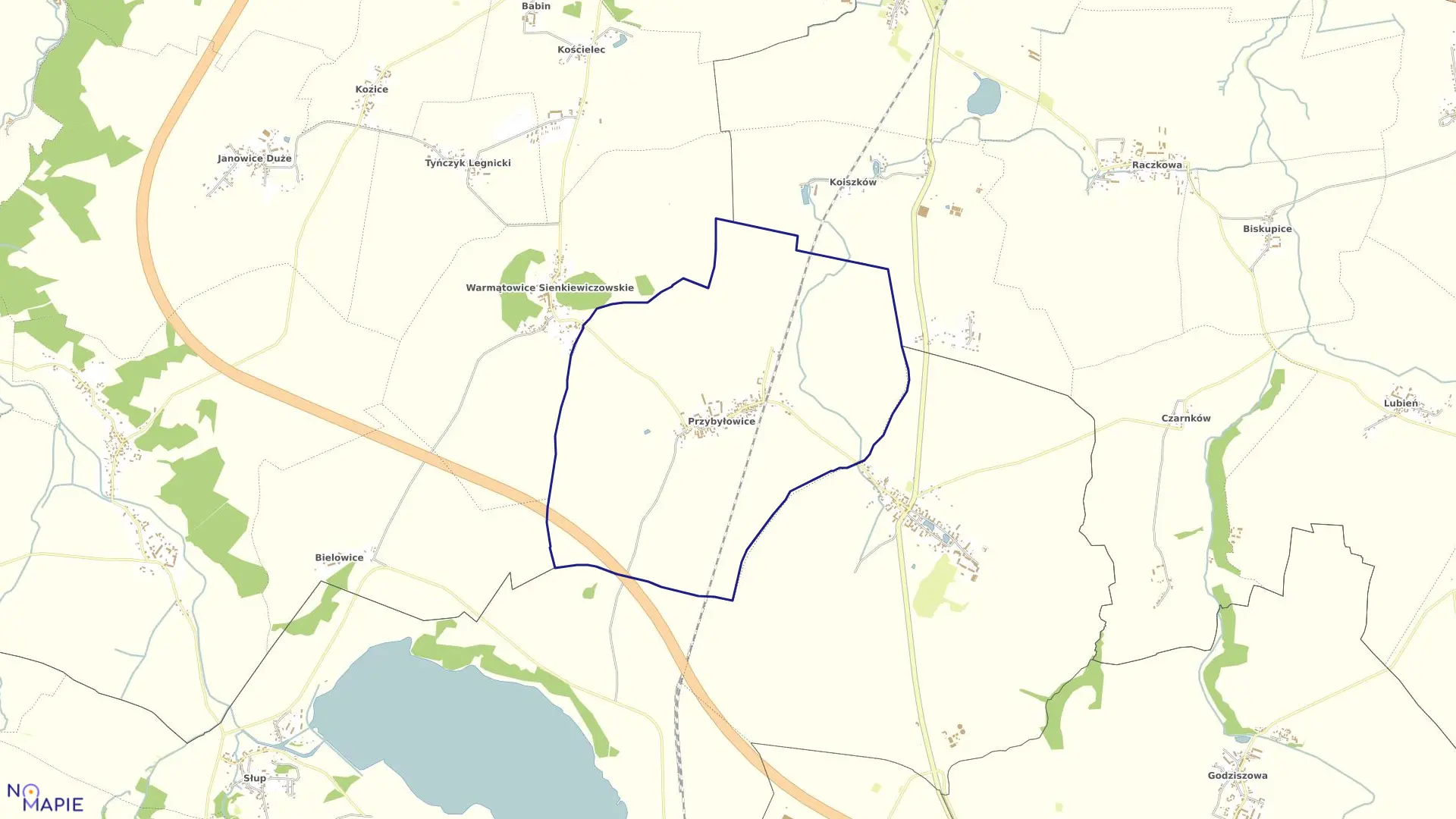 Mapa obrębu PRZYBYŁOWICE w gminie Męcinka